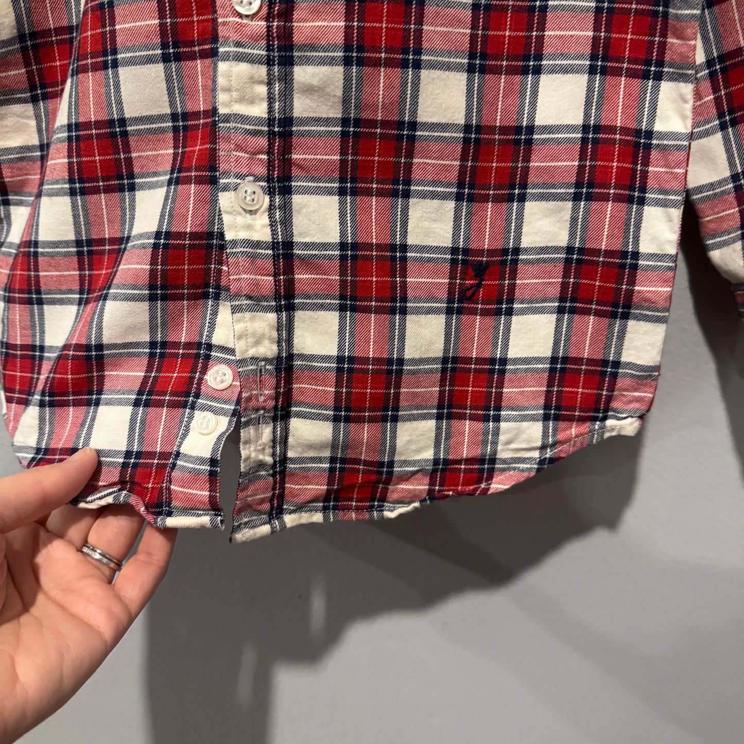 Jacadi / Red white check shirt / 3Y