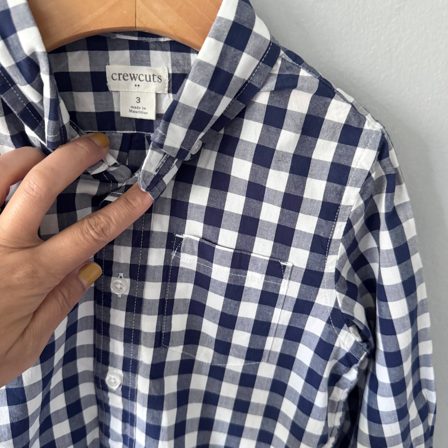 Crewcuts / Navy white gingham shirt / 3Y