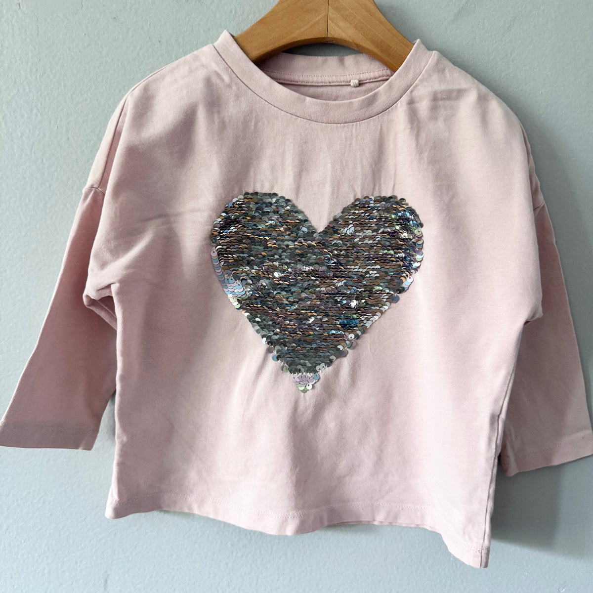 Next / Light pink x hear sequin long sleeve / 3Y