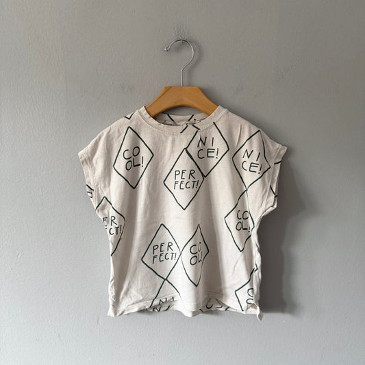 Zara / White x green sign T-shirt / 2-3Y
