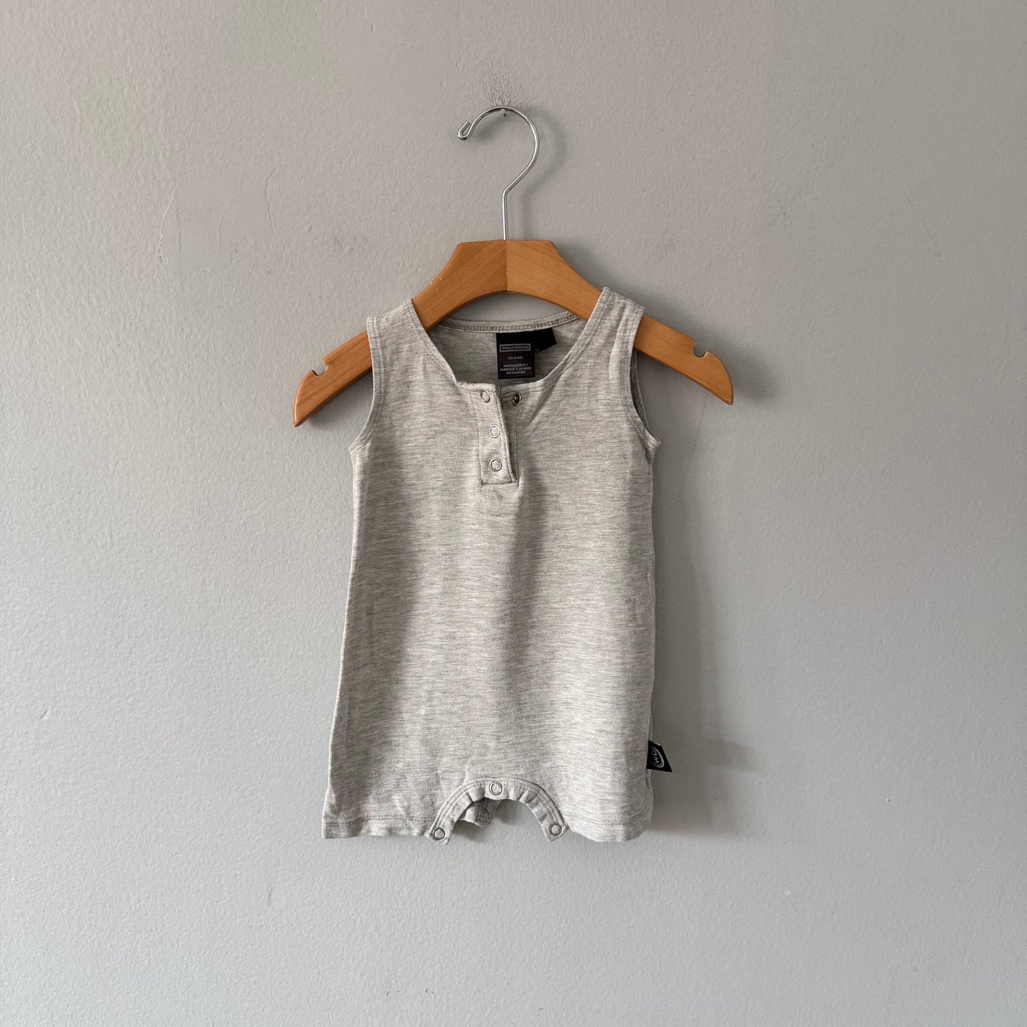 Wooly Doodle / Light grey tank romper / 6-12M