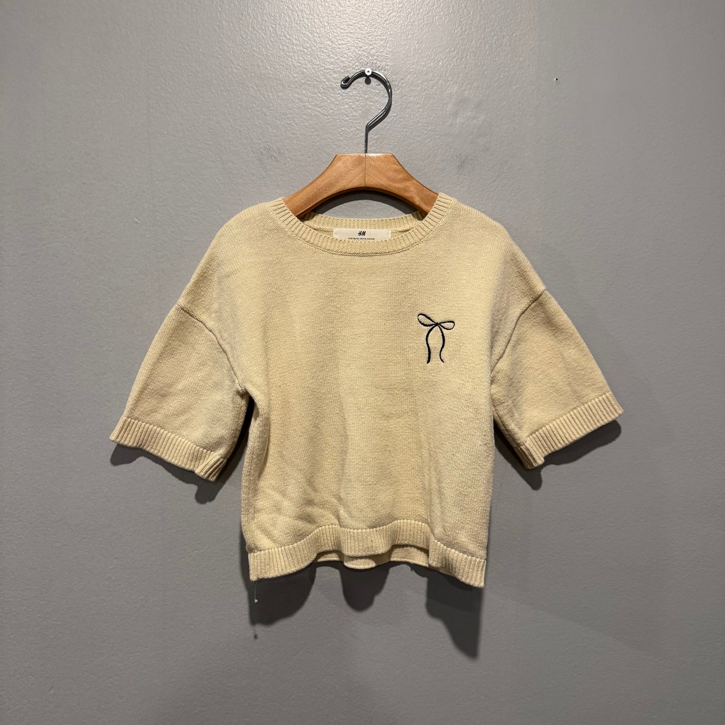 H&M / White x ribbon knit pullover / 4-6Y