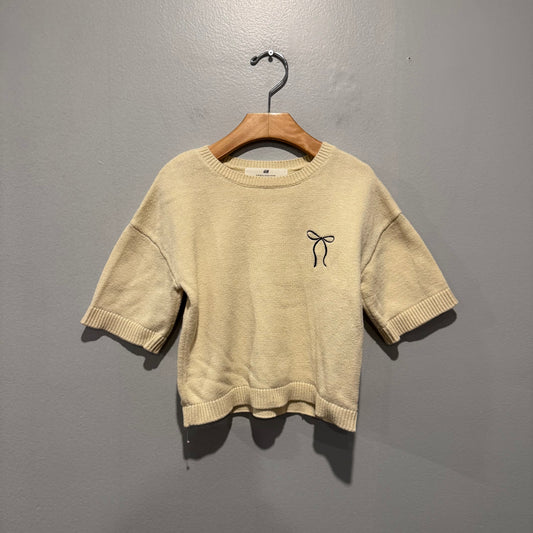 H&M / White x ribbon knit pullover / 4-6Y