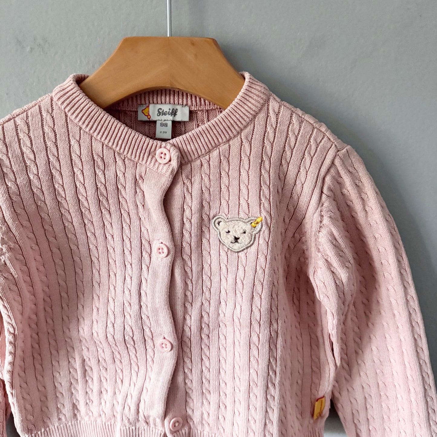 Steiff / Pink cotton cable cardigan / 2-3Y