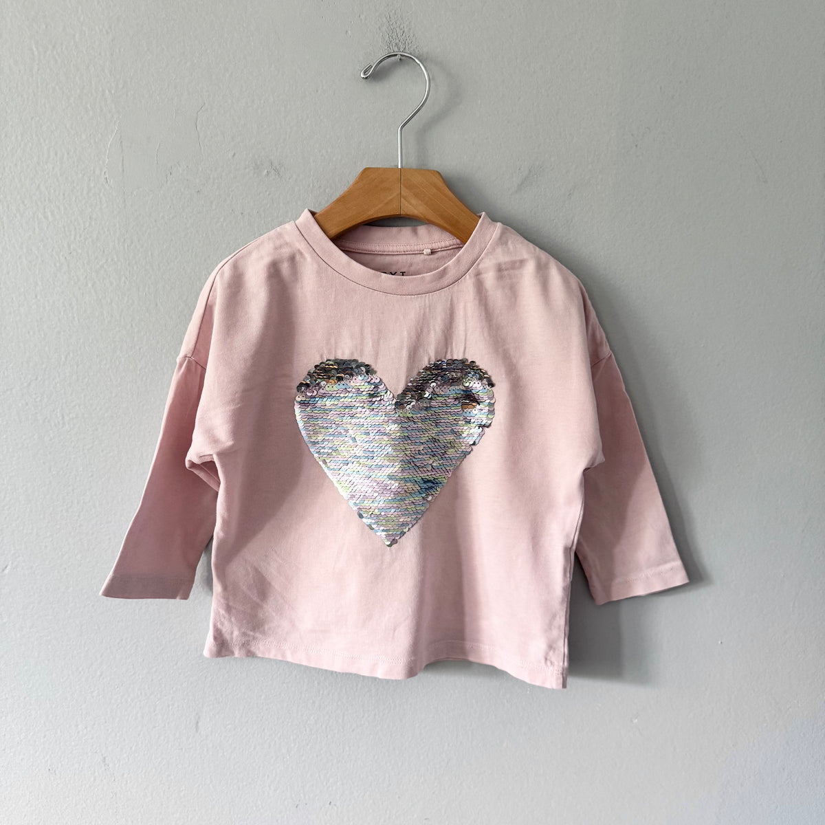 Next / Light pink x hear sequin long sleeve / 3Y