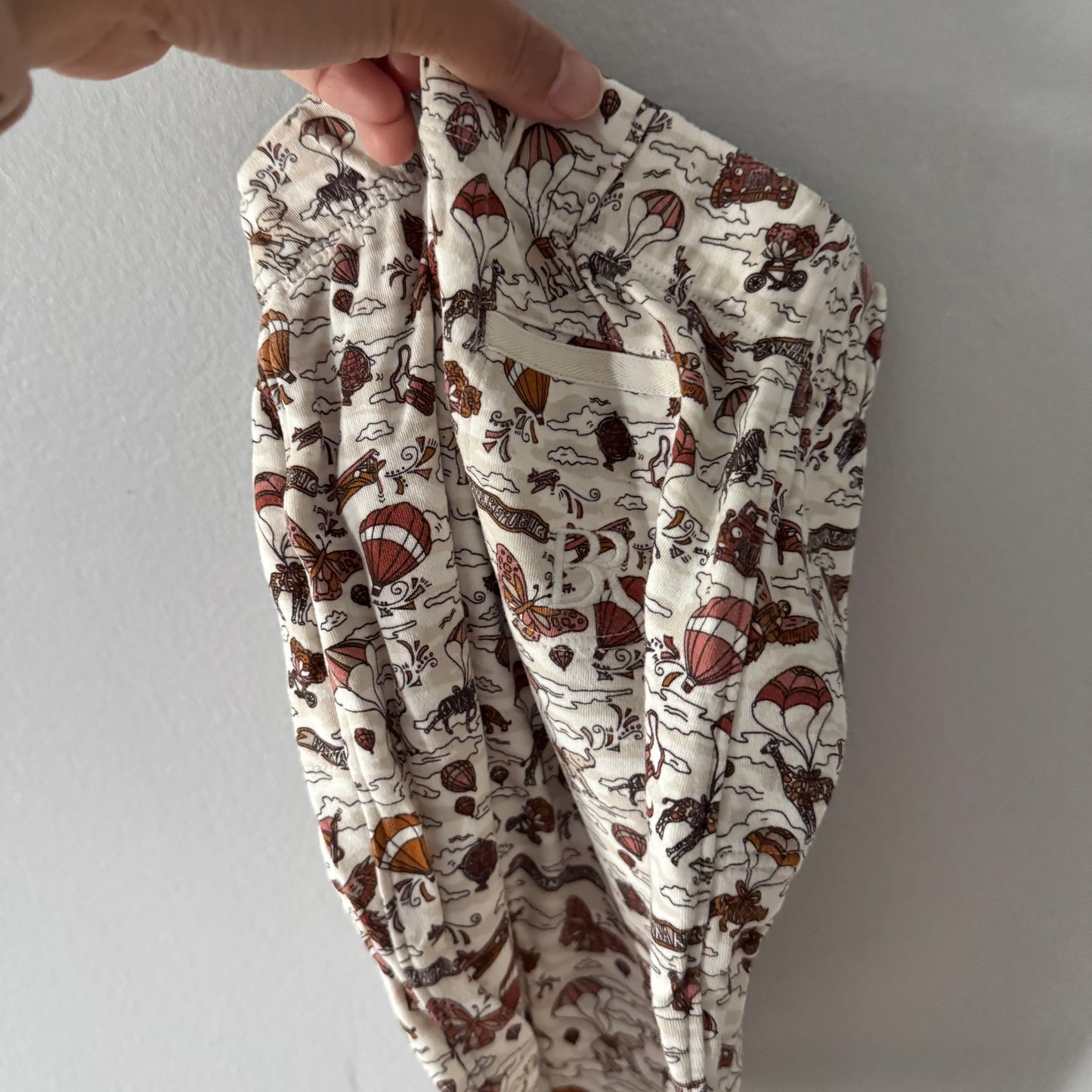 BR baby / White brown air balloon onesie pants set / 12-18M