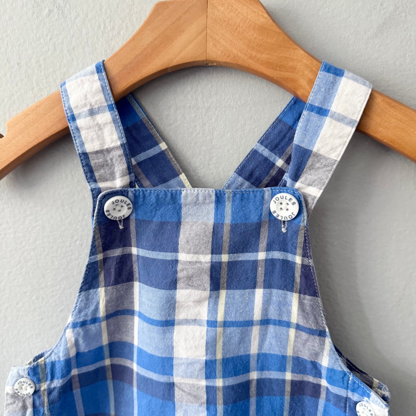 Joules / Blue check overall shorts / 3-6M