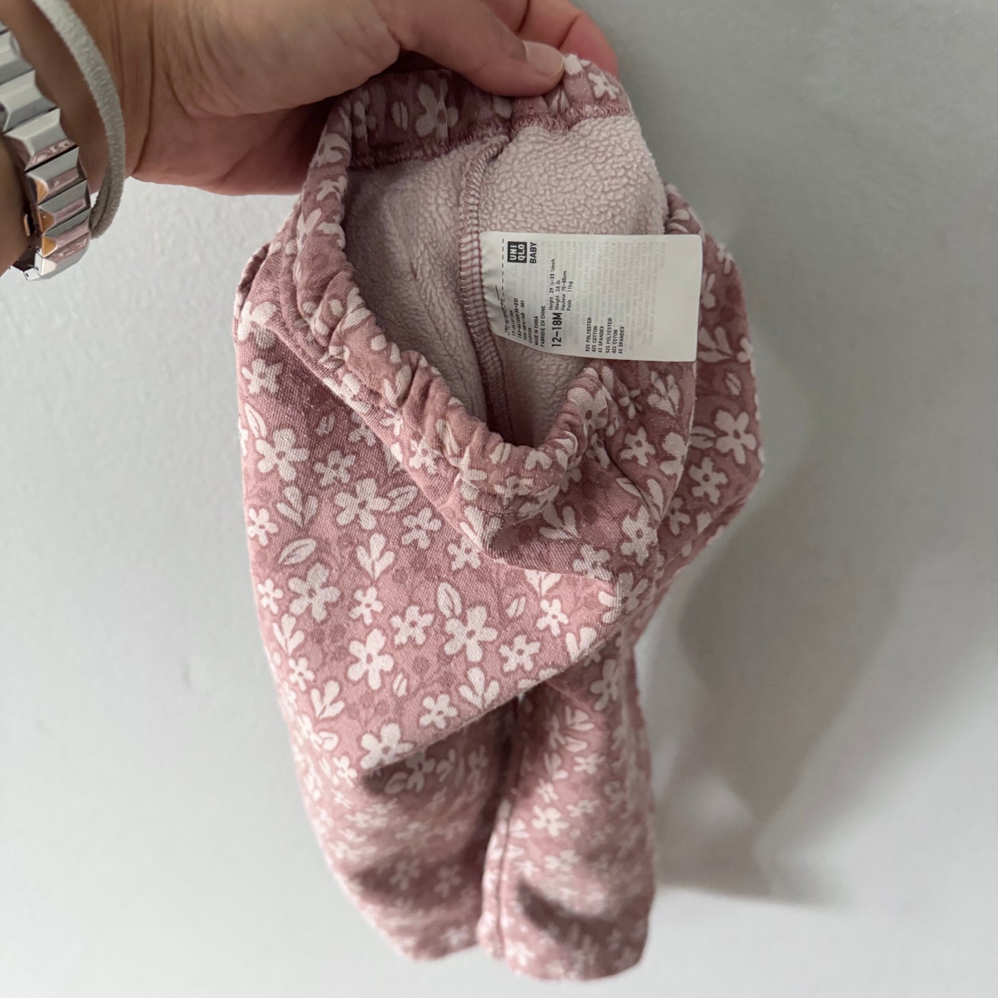 Uniqlo / Pink floral lined legings / 12-18M