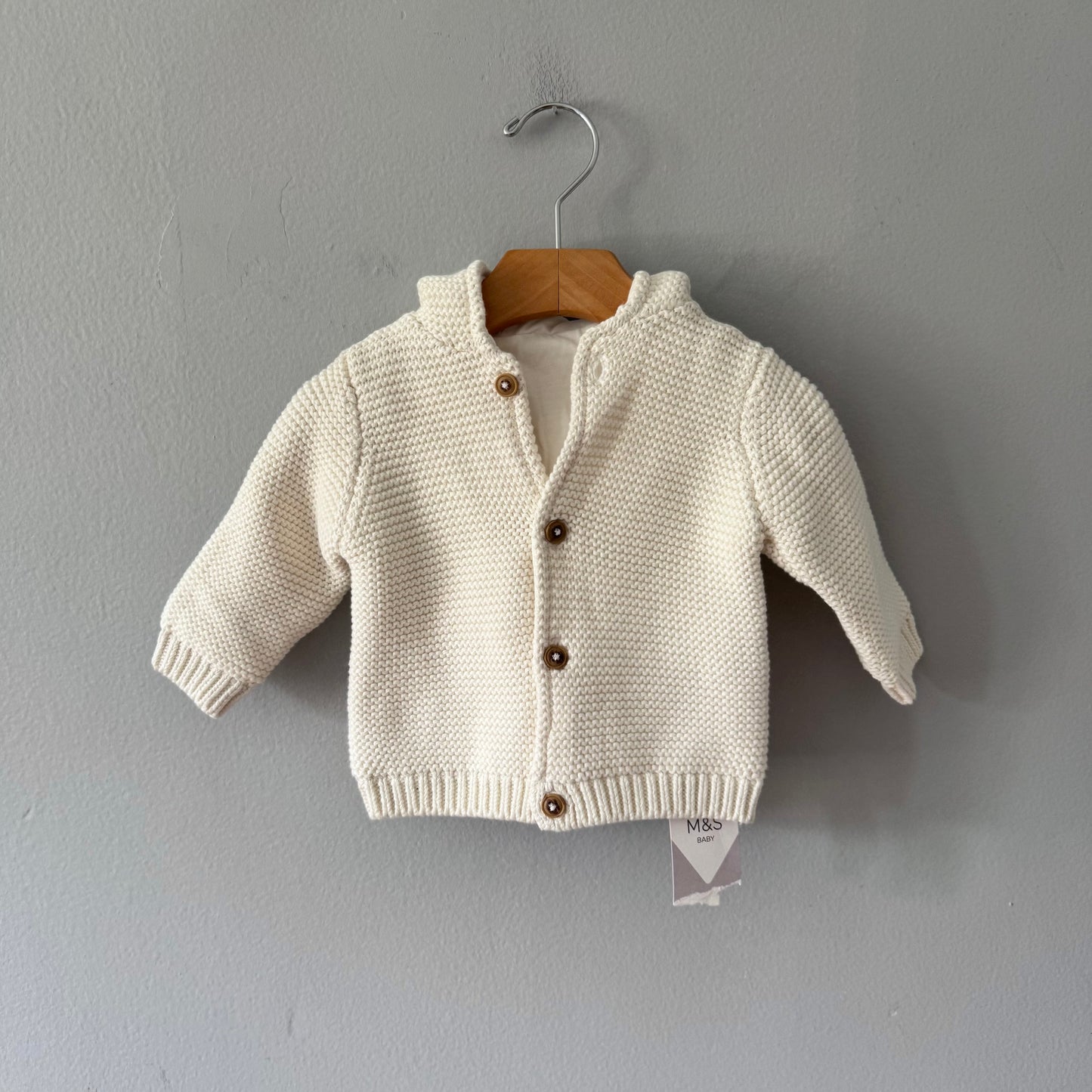 M&S / White cotton knit jacket / 3-6M - New with tag