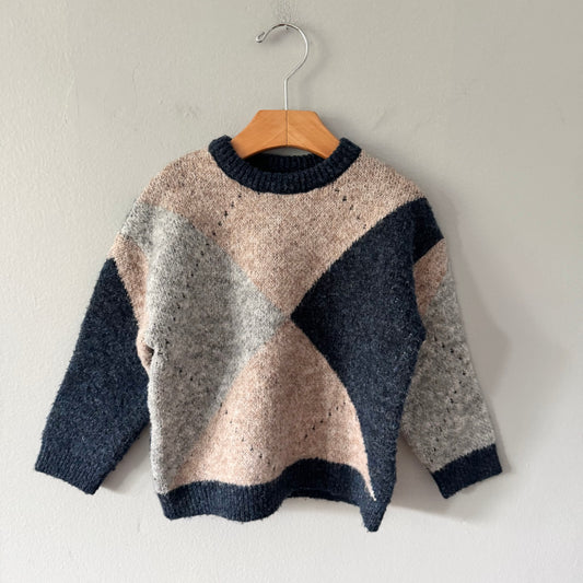 Zara / Navy beige argile knit pullover / 3Y