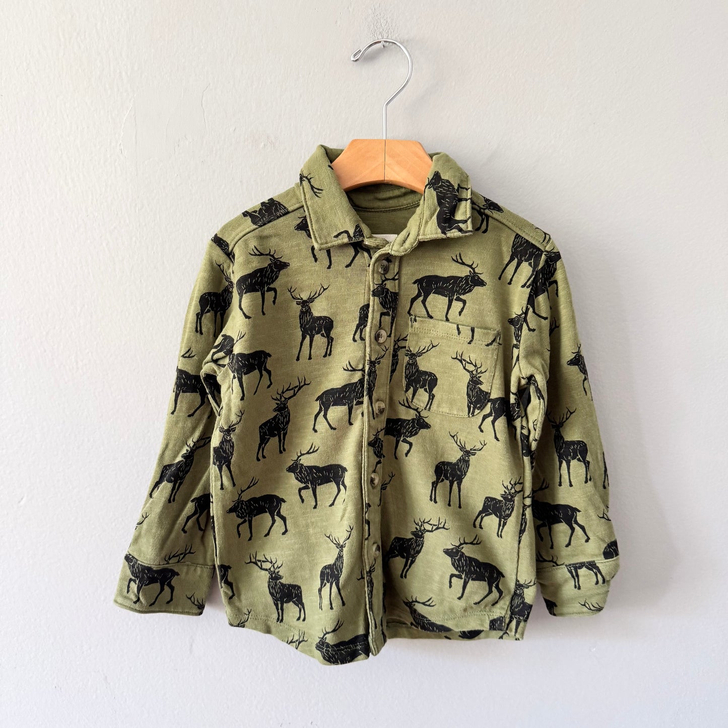 Hatley / Khaki deer cotton shirt / 4Y