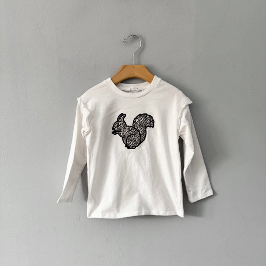 Mango / White x squirrel long sleeve / 3-4Y