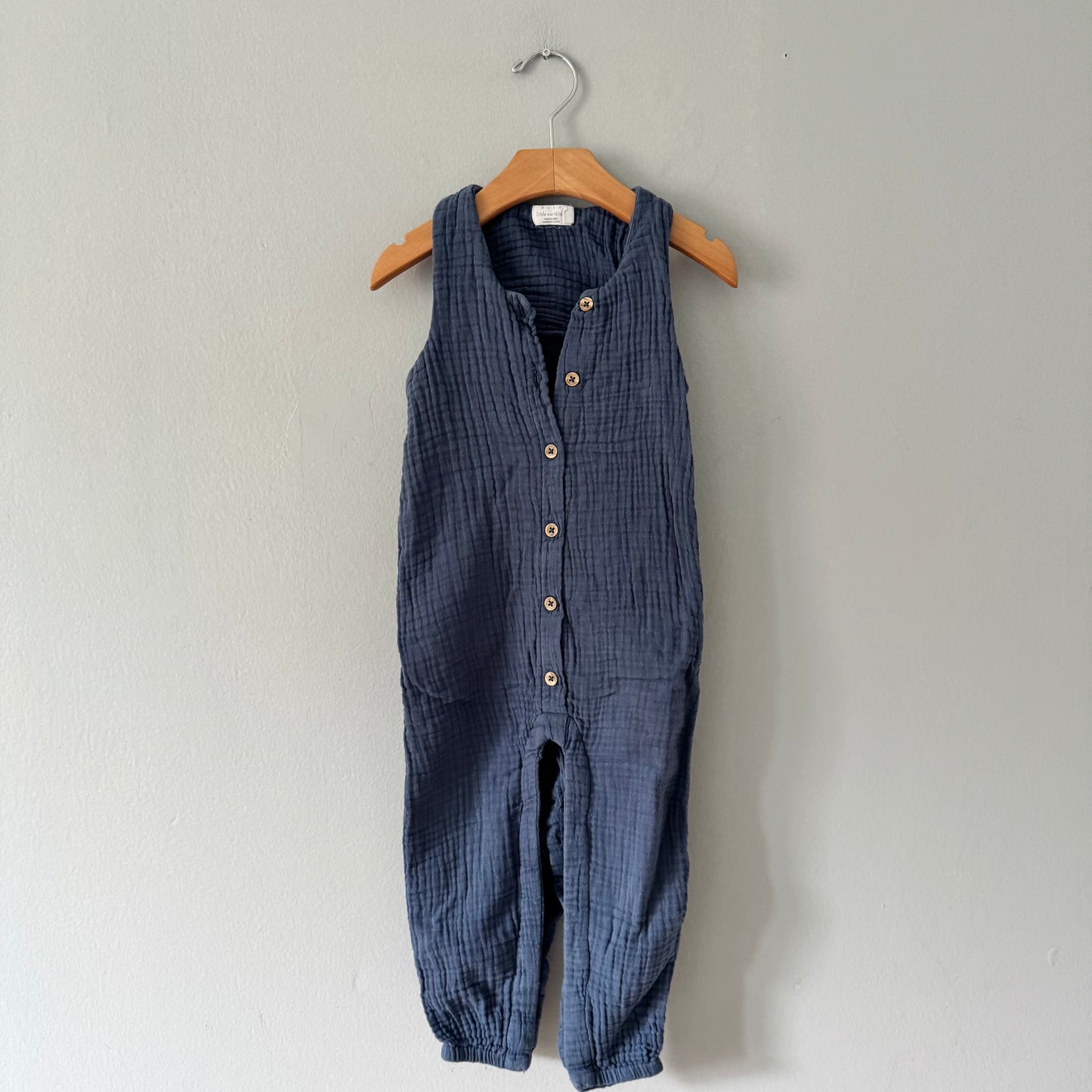 Rise Little Earthling / Navy muslin tank romper / 18-24M