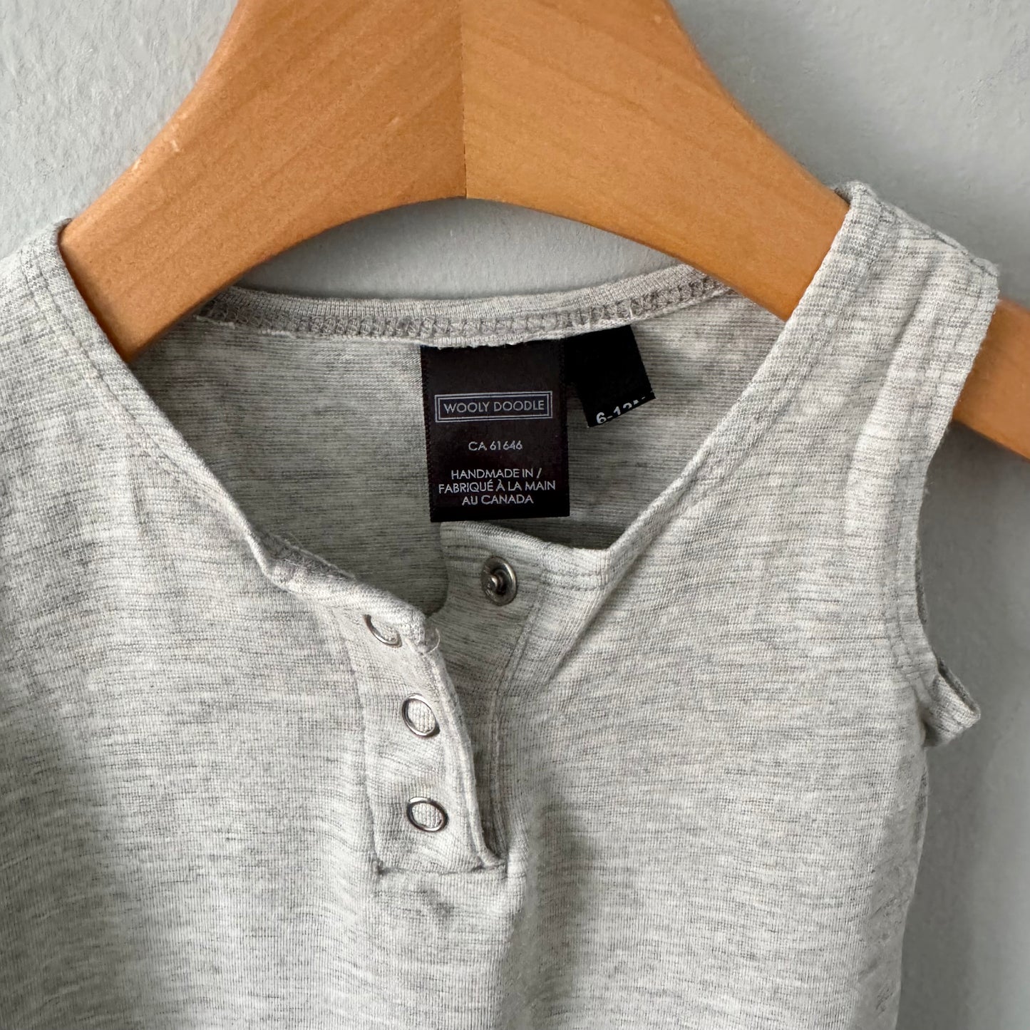 Wooly Doodle / Light grey tank romper / 6-12M