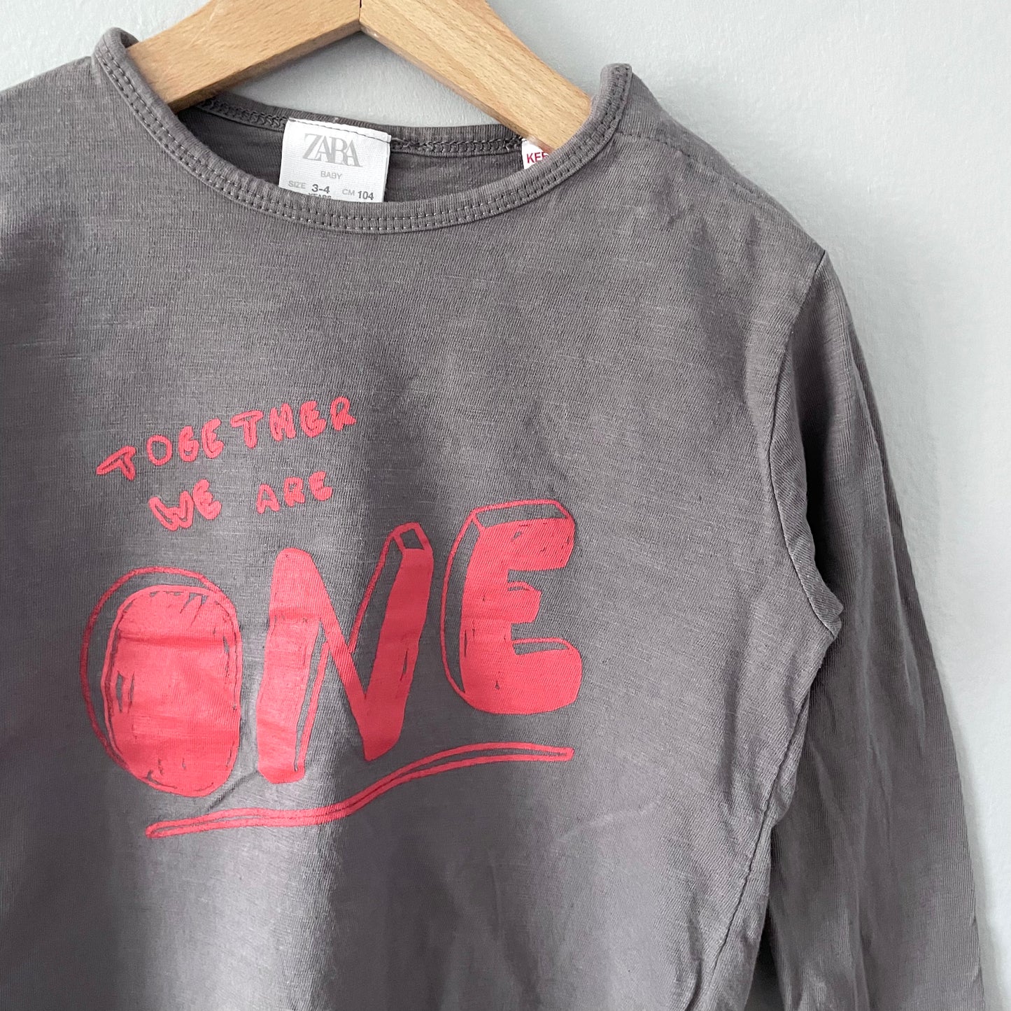 Zara / Together we are one T-shirt / 3-4Y