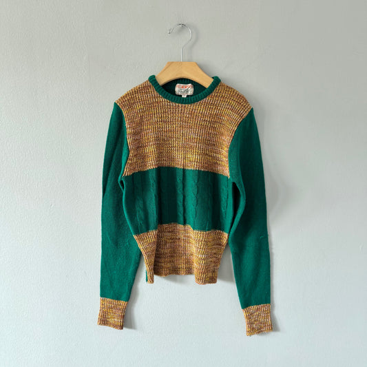 Vintage / Green x brown knit pullover / 14Y(Fits 10-11Y)