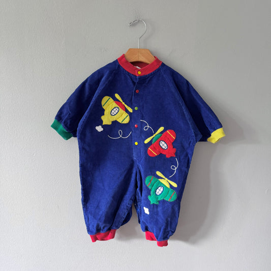 Vintage / Blue corduroy romper / 12M