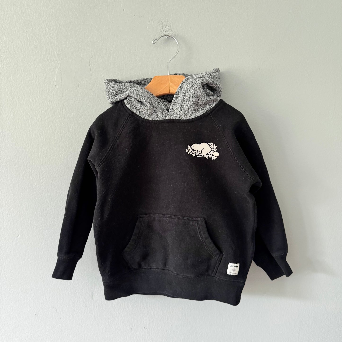 Roots / Black + salt and pepper hoodie / 5T