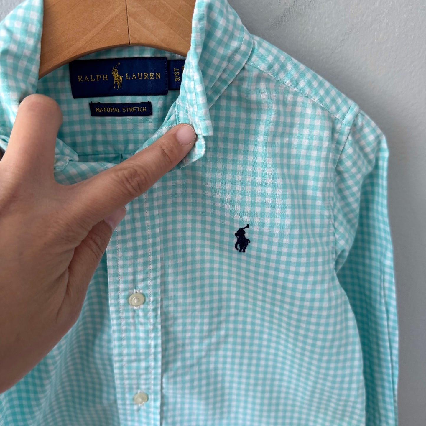 Polo Ralph Lauren / White x mint green gingham shirt / 3T