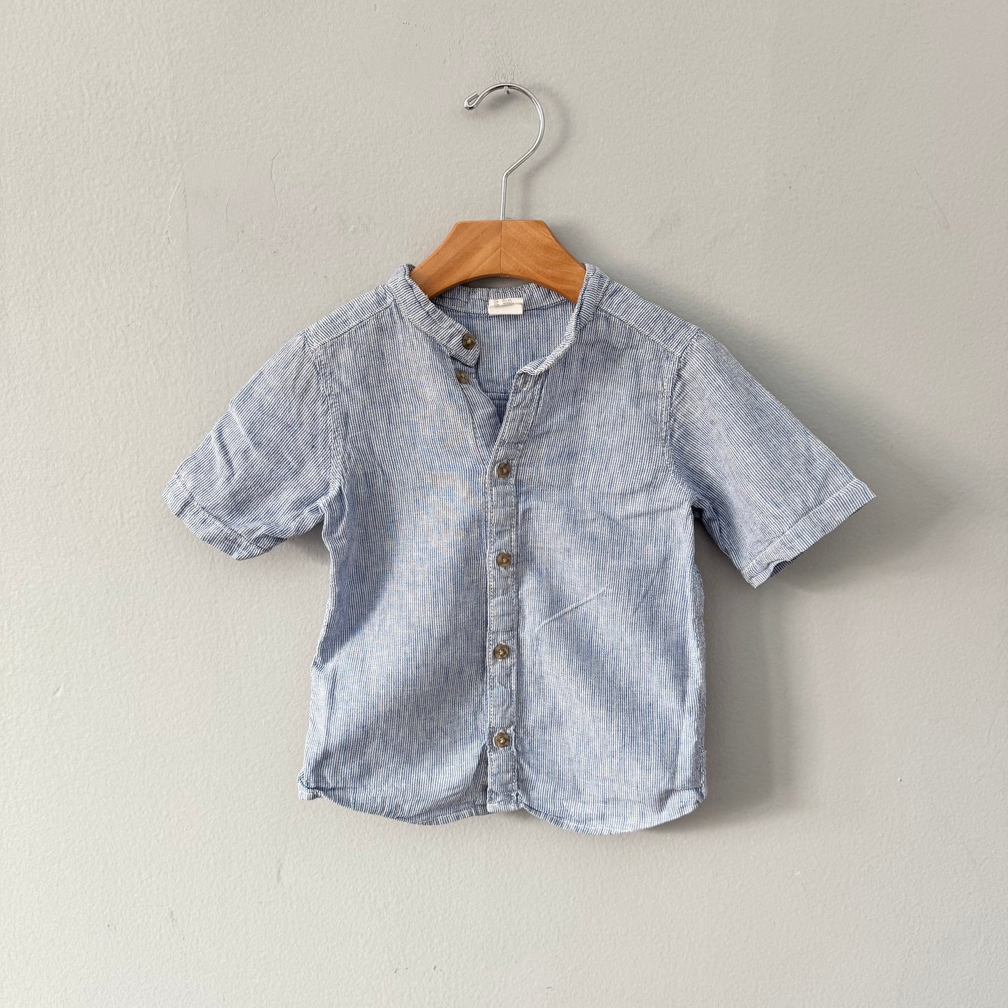 H&M / Chemise à manches courtes rayée bleu et blanc / 18-24M