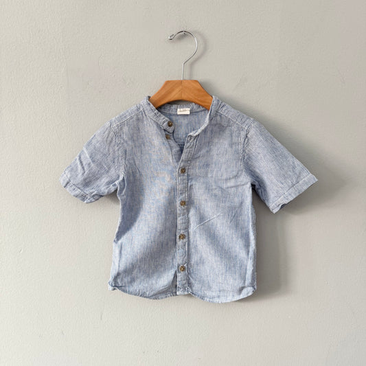 H&M / Blue white stripe short sleeve shirt / 18-24M