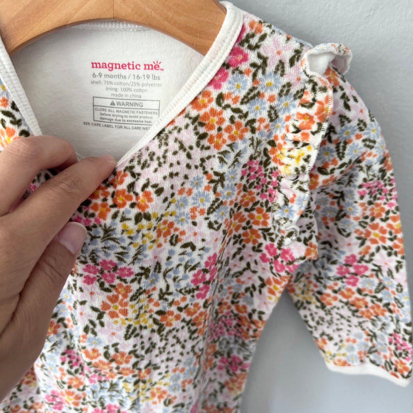Magnetic Me / Floral velour romper / 6-9M