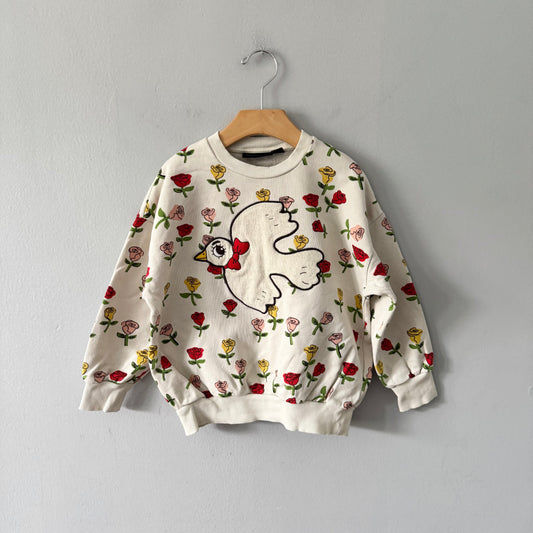 Mini Rodini / White x rose bird sweatshirt / 6-7Y