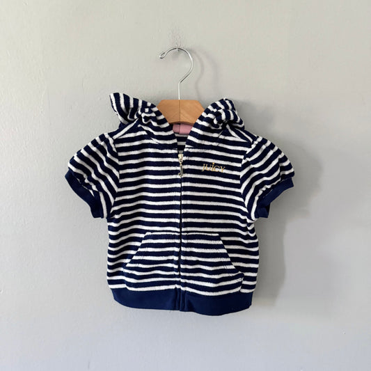 Juicy Couture / Navy white stripe pile hoodie / 2Y