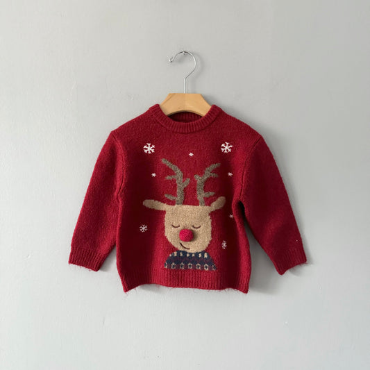 Zara / Red reindeer knit pullover / 12-18M