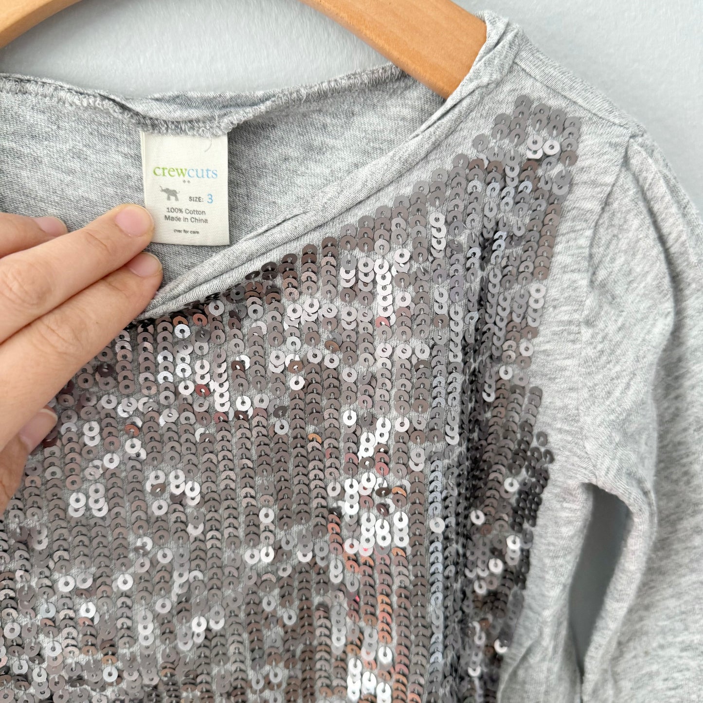 Crewcuts / Light grey x sequin long sleeve top / 3Y