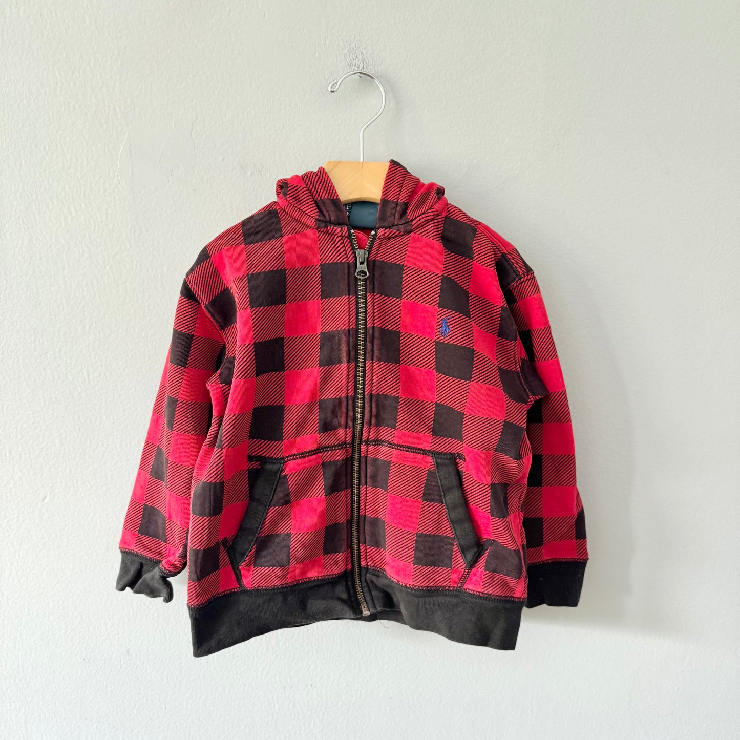 Polo Ralph Lauren / Red x black plaid zip up hoodie / 4T