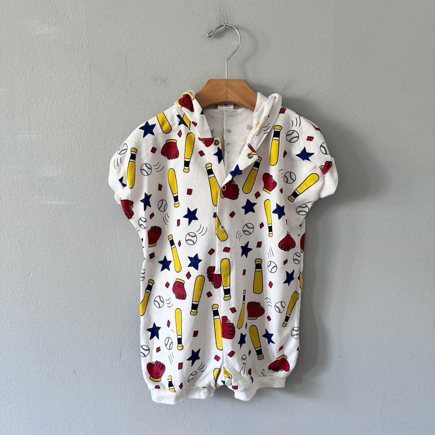 Vintage / White crew baseball romper / 24M