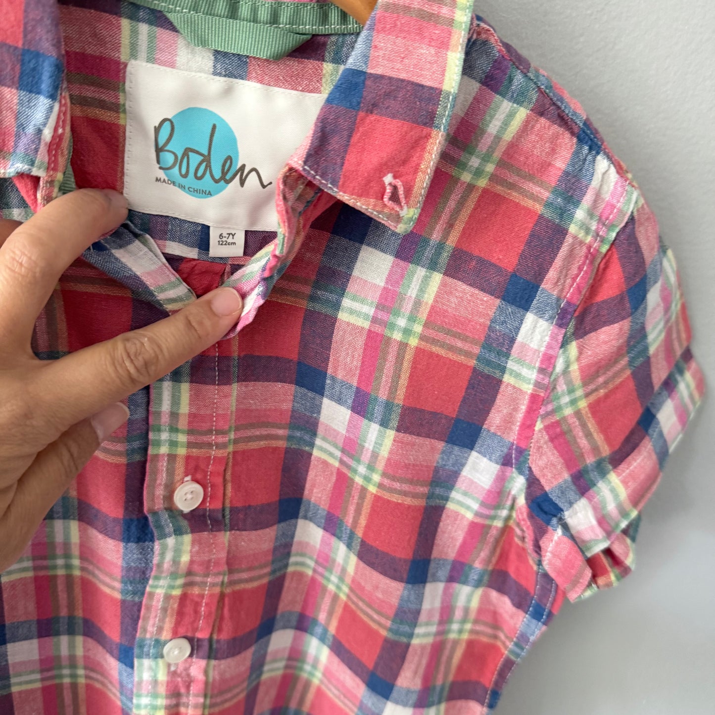 Mini Boden / Red pink checked shirt / 6-7Y