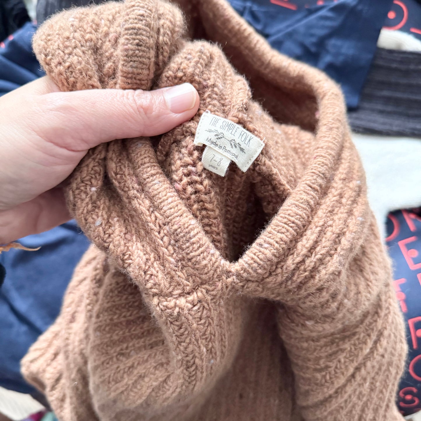 The Simple Folk / Brown 100% wool knit hoodie / 7-8Y