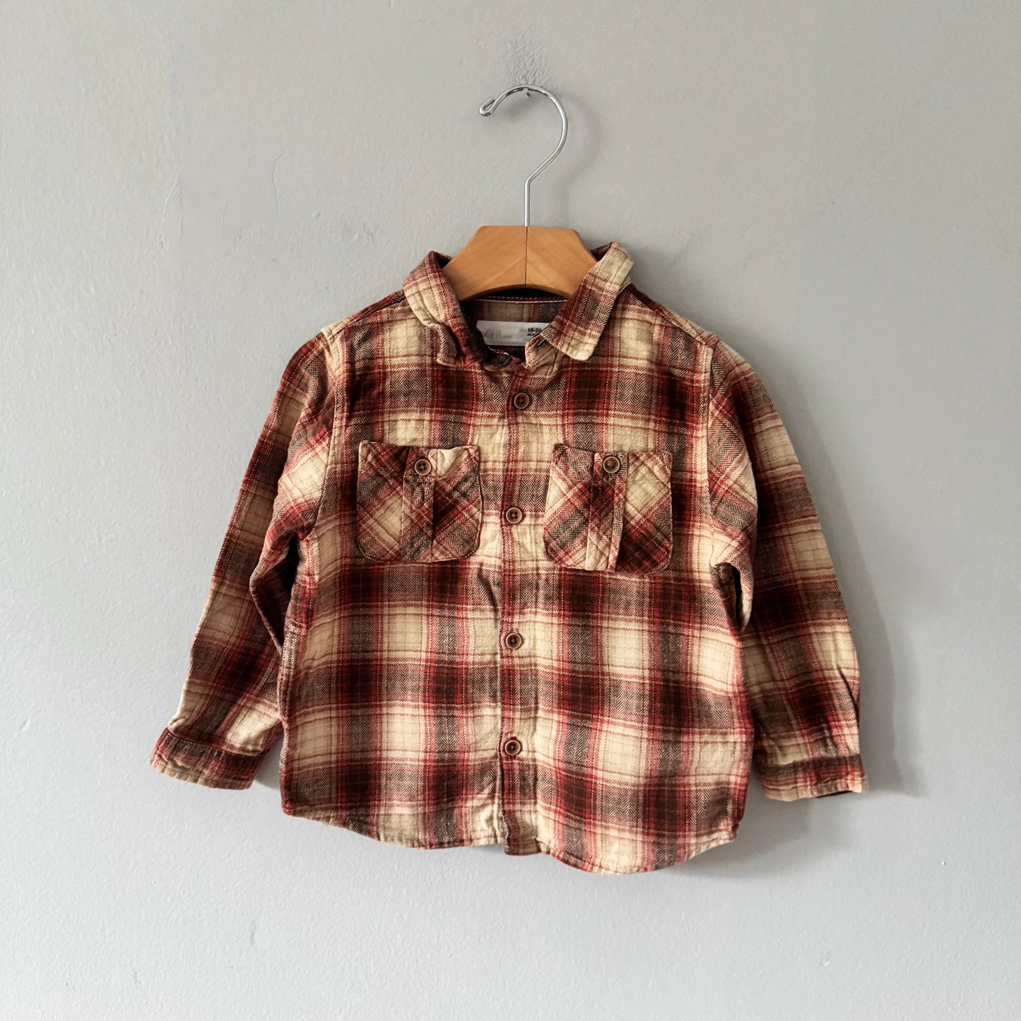 Zara / Beige x red flannel shirt / 18-24M