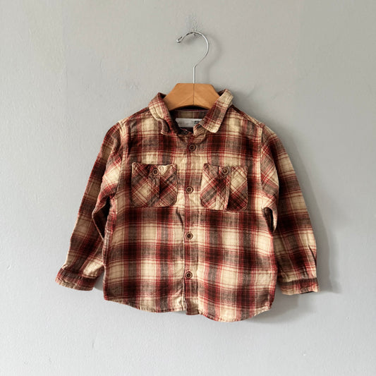 Zara / Beige x red flannel shirt / 18-24M