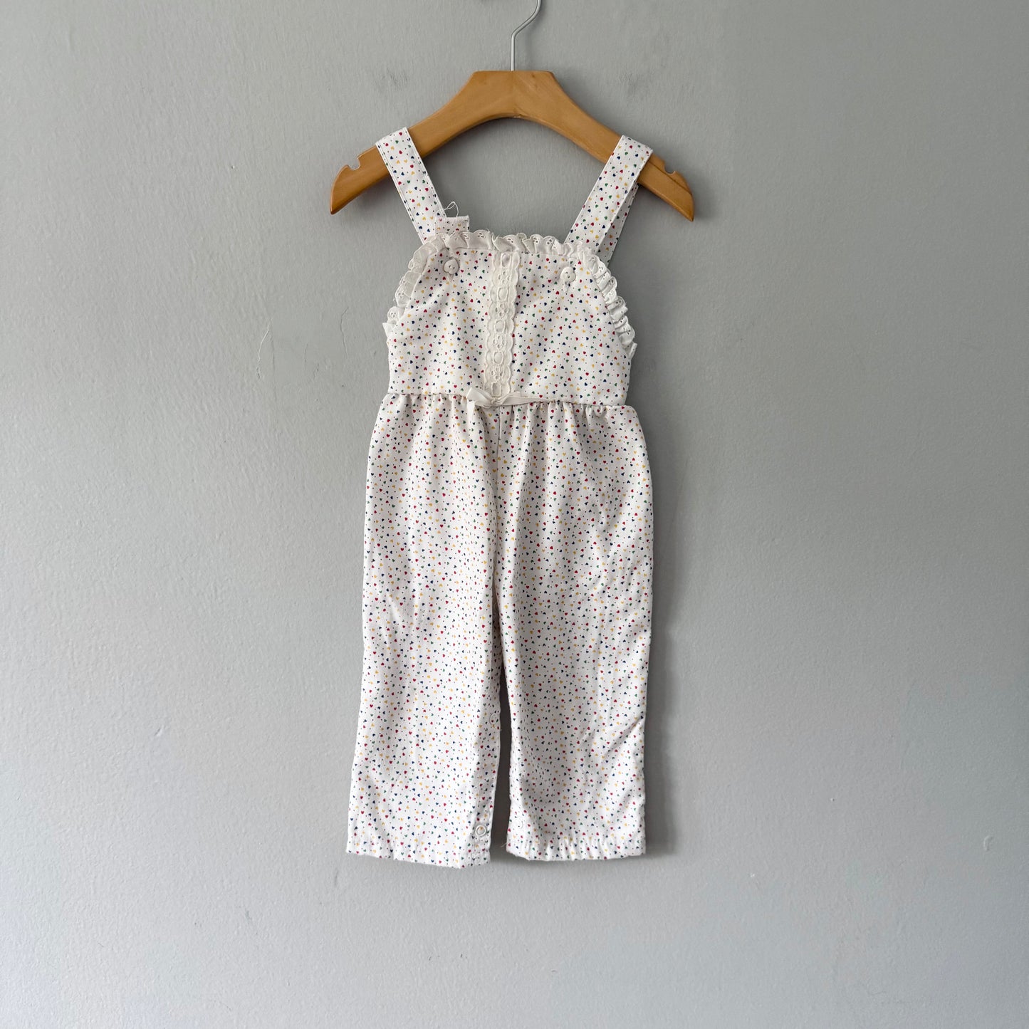 Vintage / Buster Brown - White x hearts overall pants / 18M