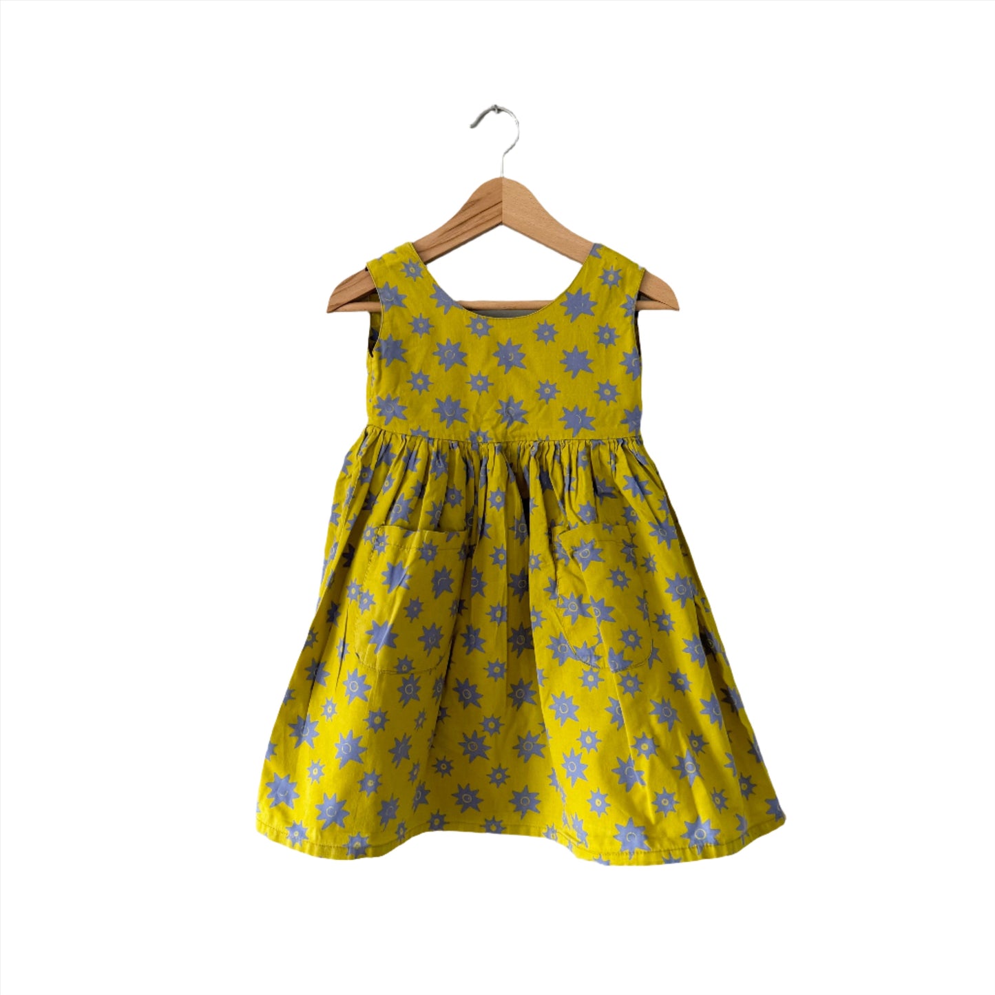 No brand / Smokey yellow, grey flower tank dress / 2-3Y