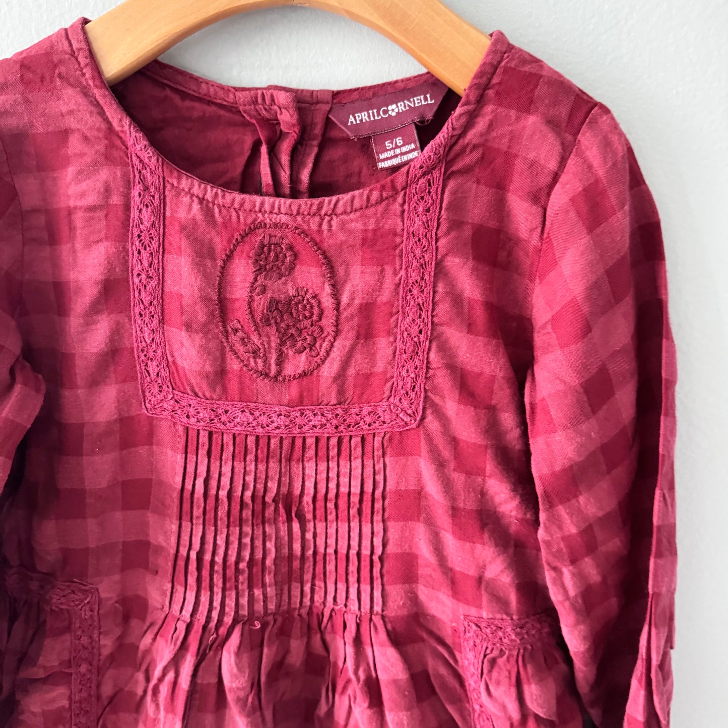 April Cornell / Burgundy check dress / 5-6Y