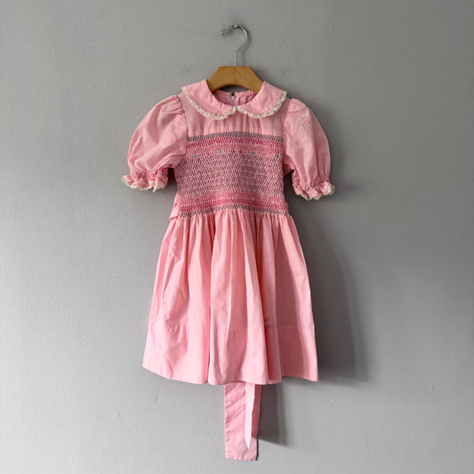 Vintage Handmade / Pink puff sleeves dress / 3-4Y