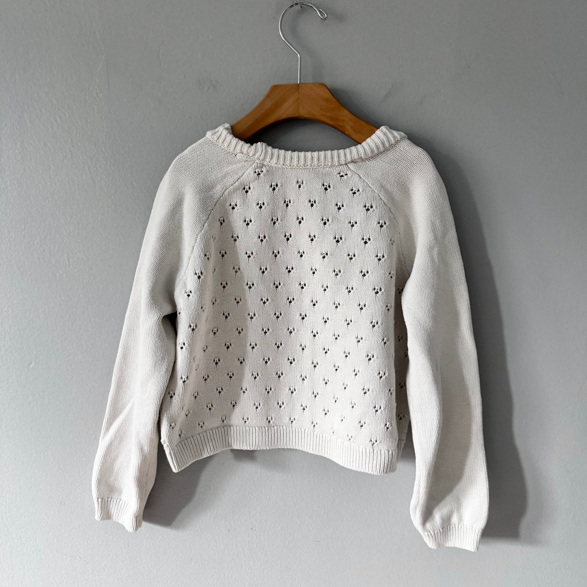 Tea / White cotton knit cardigan / 8-10Y