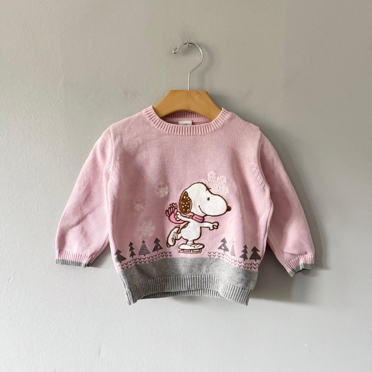 Snoopy / Pink cotton knit pullover / 90cm(18-24M)