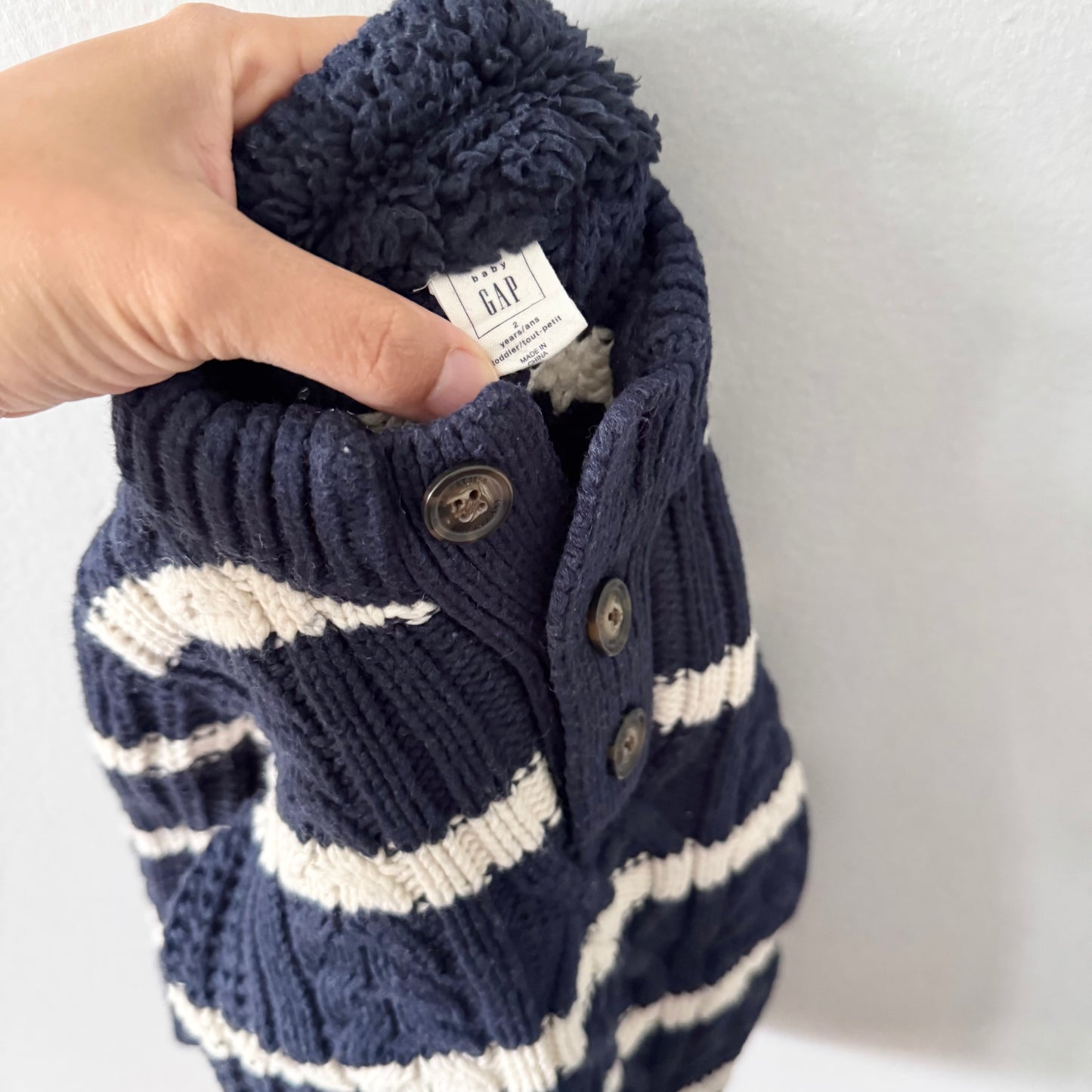 Gap / Navy x white stripe thick knit pullover / 2Y