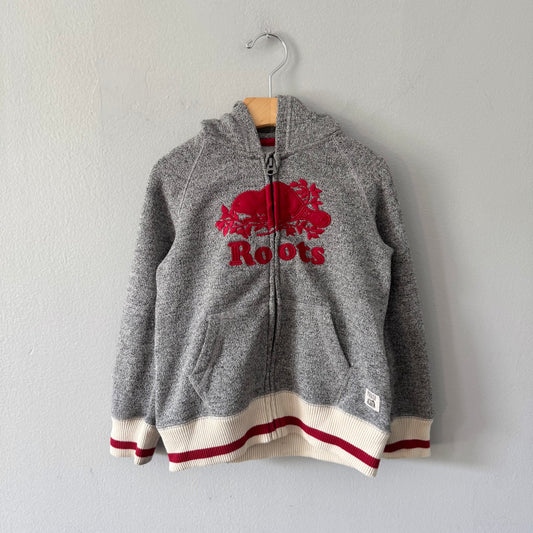 Roots / Salt and pepper x red logo zip up hoodie / 5T