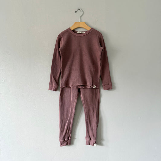 Petits Vilains / Brown waffle top & pant set / 4-5Y