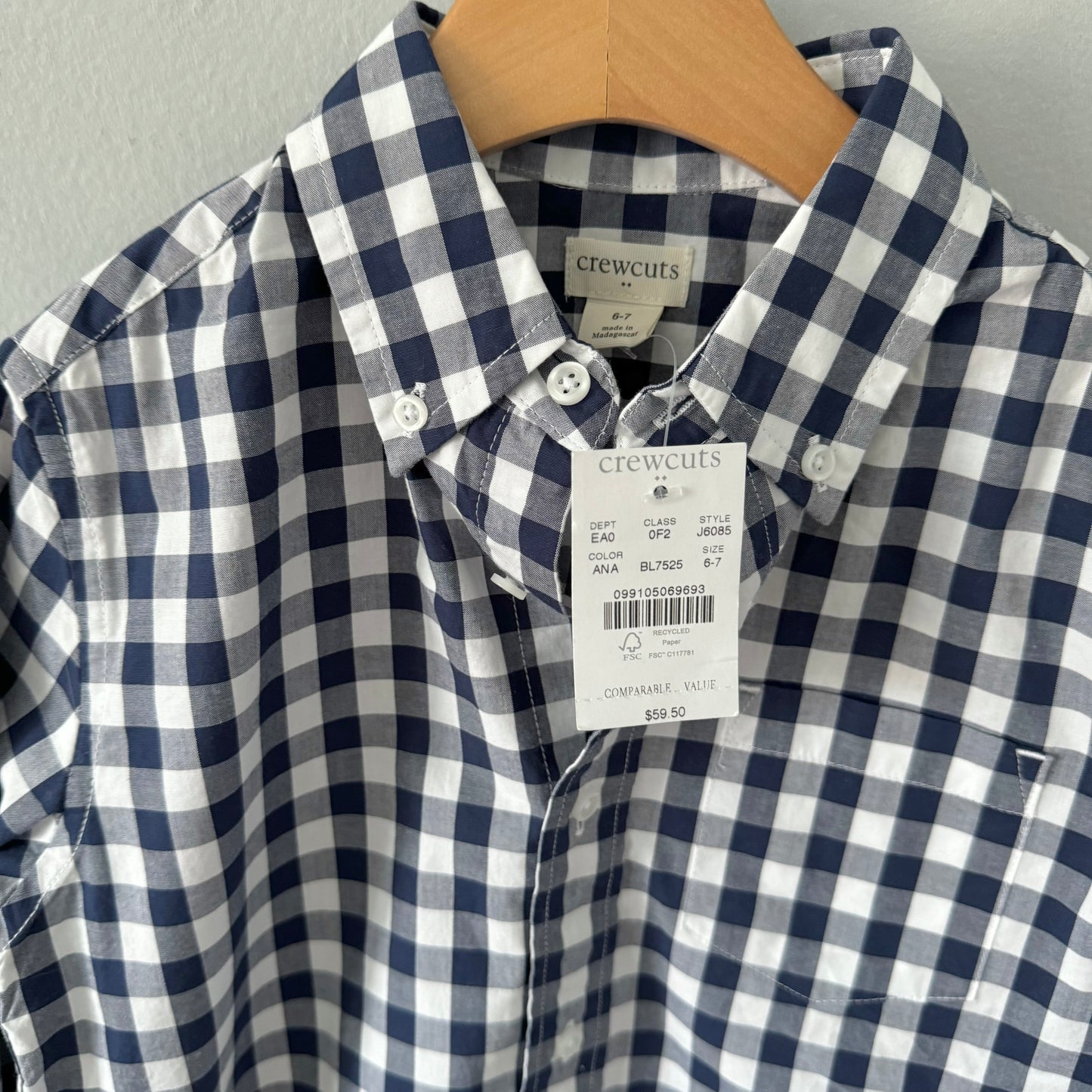 Crewcuts / White x navy plaid cotton shirt - New with tag / 6-7Y