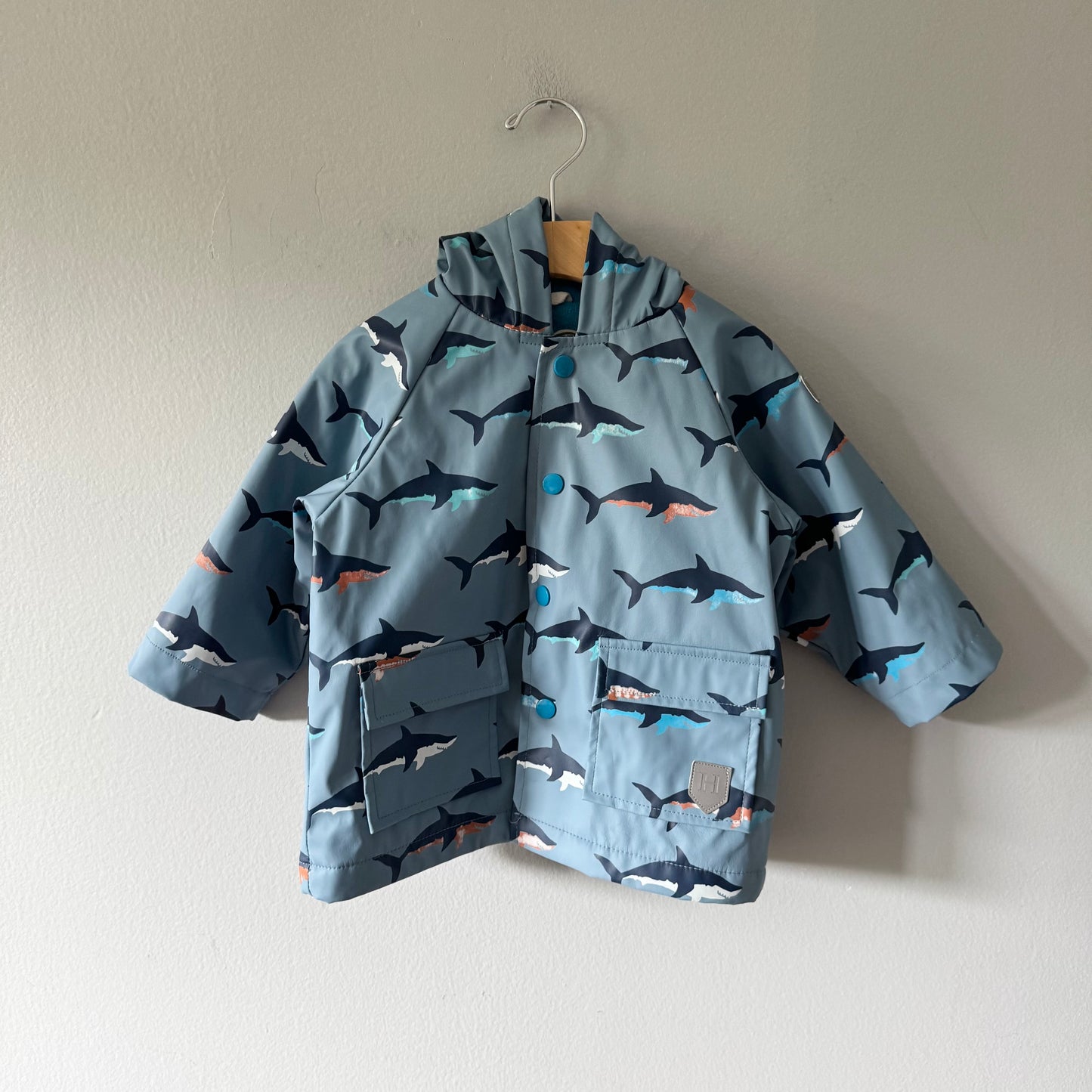 Hatley / Smokey blue x shark rain jacket / 18-24M