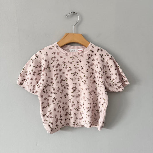 Zara / Light pink floral short sleeve knit / 5Y