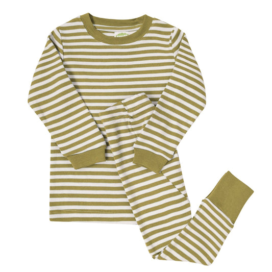 Parade Organics / "My Jammies" Organic Striped Kids' Pajamas  5/6 Years, Olive