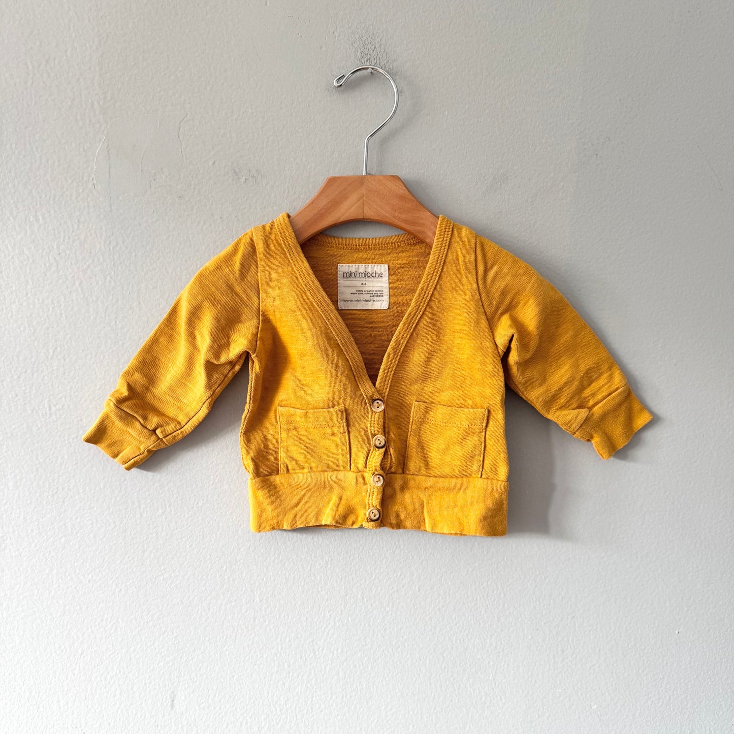 Mini Mioche / Mustard cotton cardigan / 3-6M